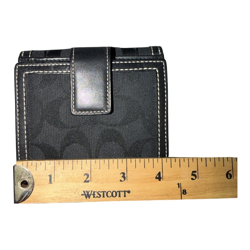 Coach Black Signature Canvas/Leather Compact Flat Wallet - Picture 8 of 10